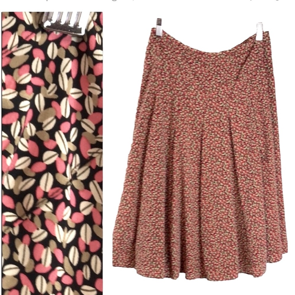 Talbots Silk A Line Pleated Flowy Pink Black Grey Fully Lined Midi Skirt Sz M